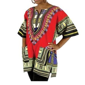 Dashiki Red with Multi colors cotton tunic size S